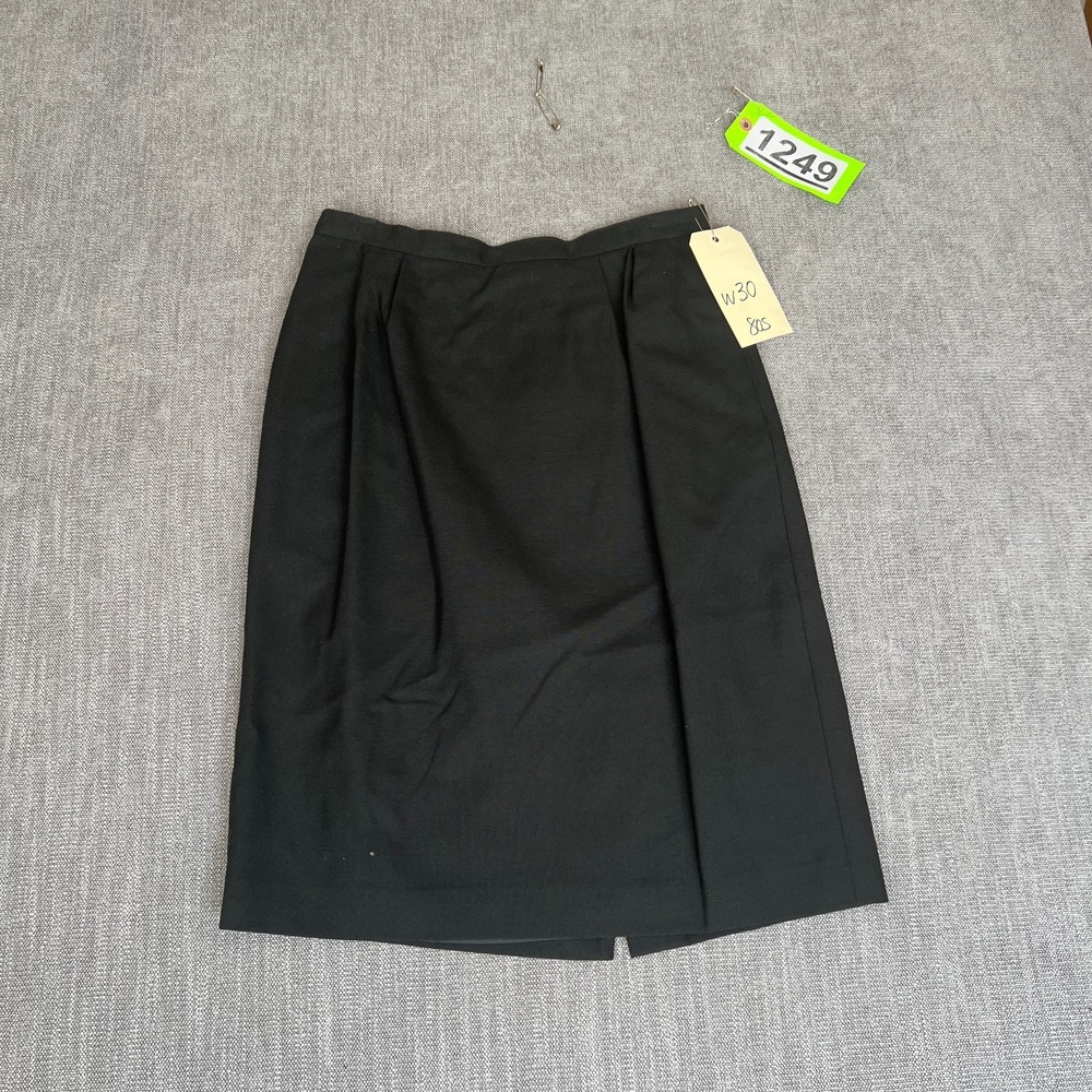 Womens Pencil Skirt Petite 12P Black Pleated Slit Office Career Classic Academia